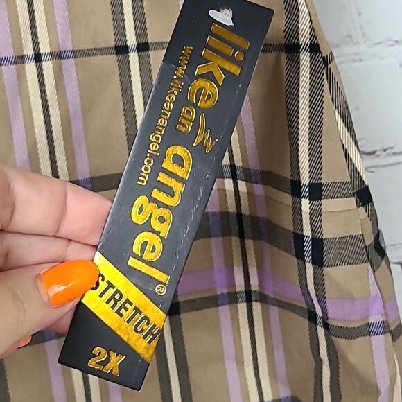 Women's Plus Size Super Stretchy Khaki Lavender Preppy Plaid Skirt Academia - Picture 2 of 7